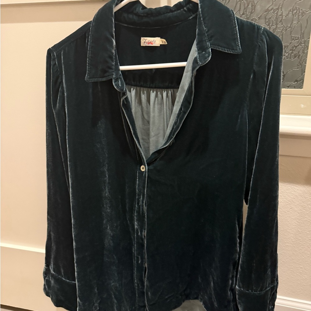 Faherty Velvet Button-Down Shirt - Deep Teal